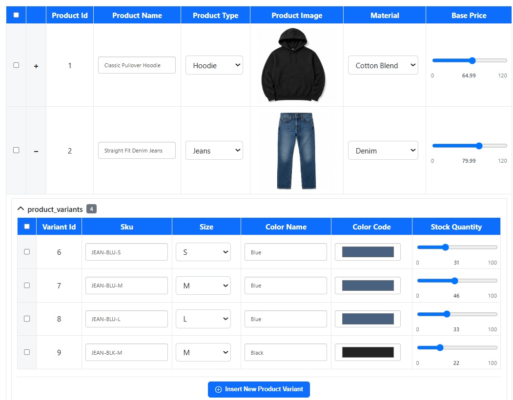 Collapsible Master-Detail form generated by Smart Form Maker