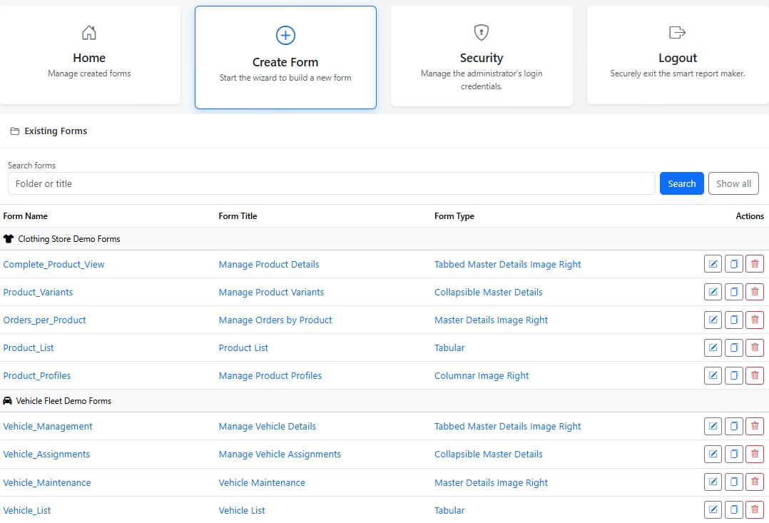 Easily and securely duplicate, edit, or delete generated forms