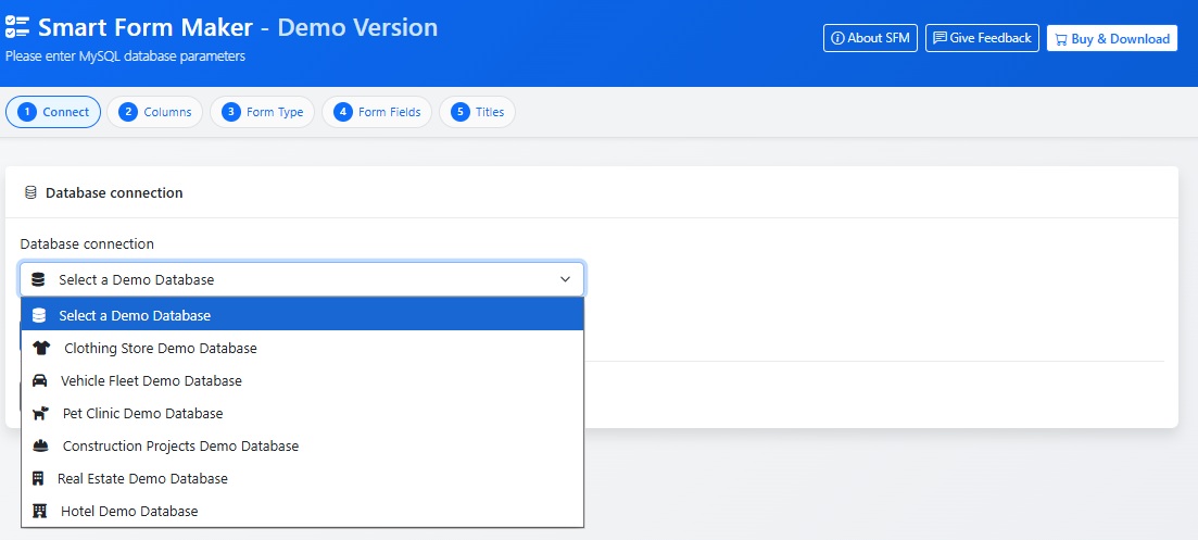 Save database connections and reuse them when creating forms