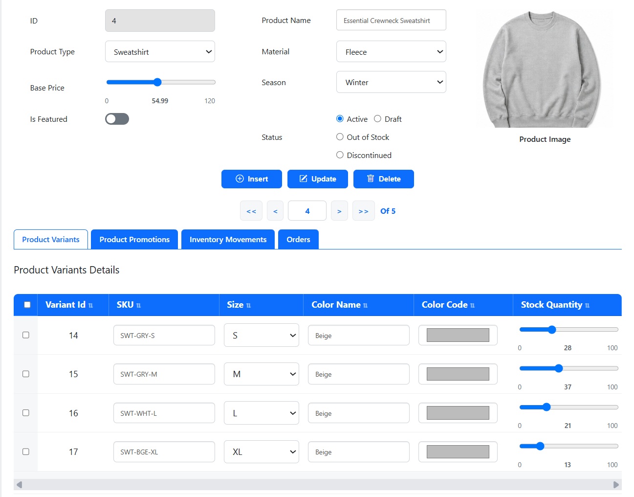 Tabbed master-detail form generated by Smart Form Maker