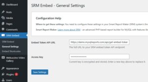 Settings page of the WordPress plugin of SRM